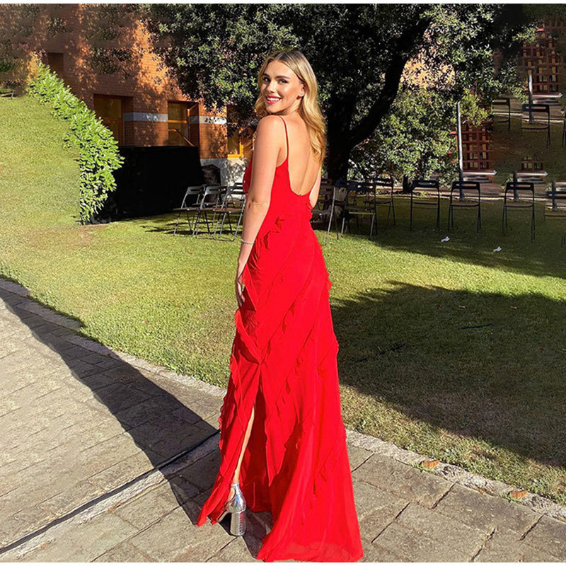 red satin prom dress