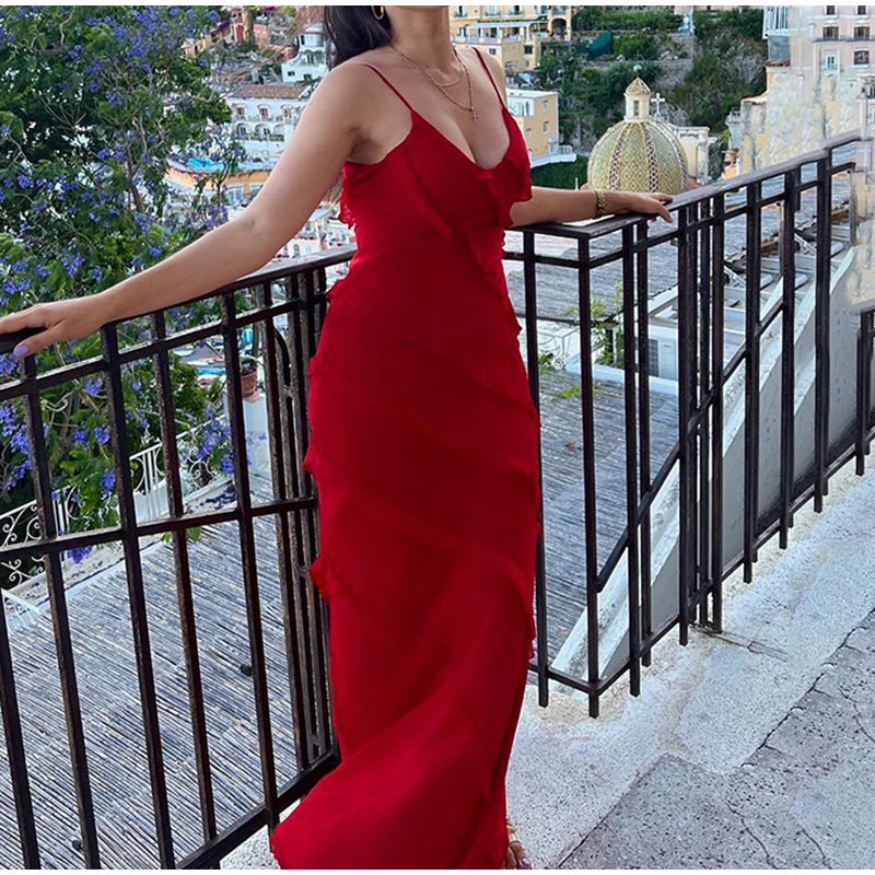 red satin prom dress