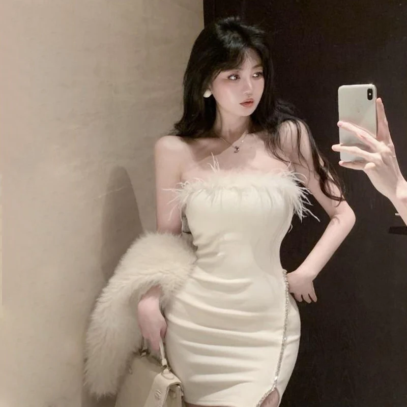 feather cocktail dress