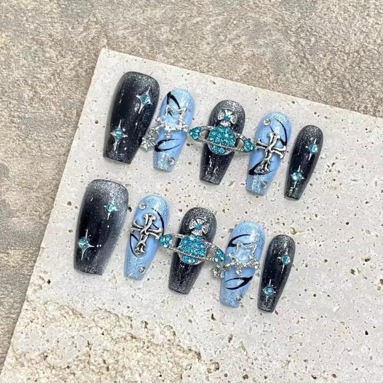 prom nails for blue dress